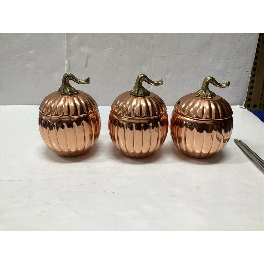 pier one copper-plated pumpkin tumblers w/lids metal straws set of 3
